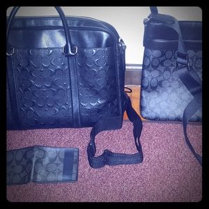 Set of 3 Coach black leather bags and wallet